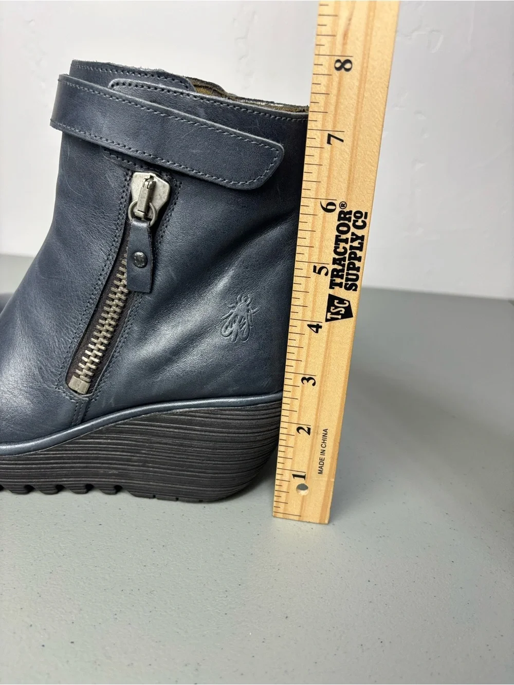 Fly London Yava Ankle Boot Wedge Bootie Blue  39 EU/ 8-8.5 US Biker Fashion